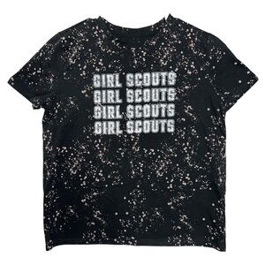 Girl Scouts Official Tee Black Beige Splatter Retro Graphic T-Shirt Adult Medium